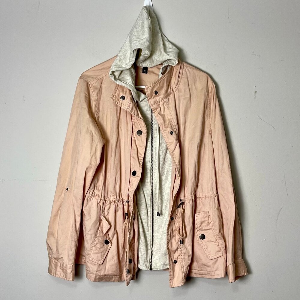 Torrid Jacket Women 0 Peach‎ Gray Hooded Anorak Jacket Lightweight Drawstring